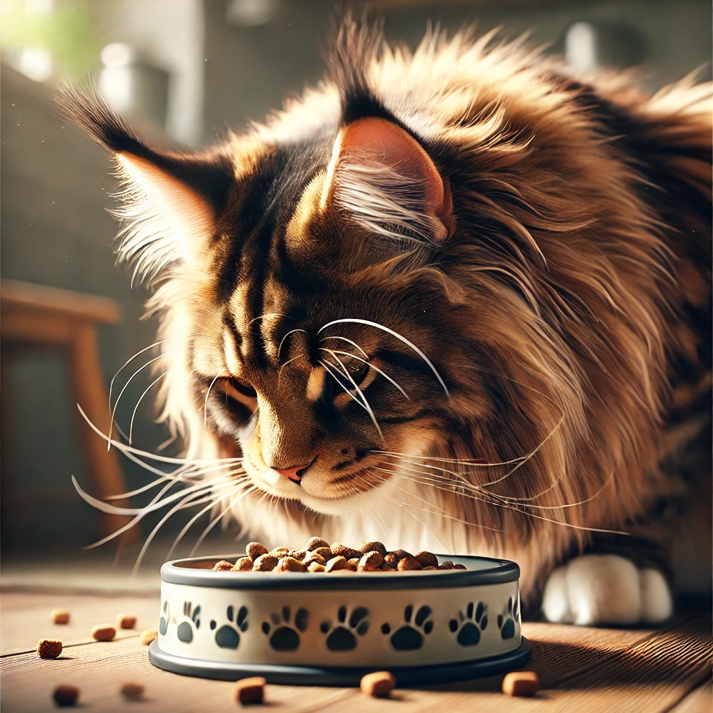 maine coon cat eating