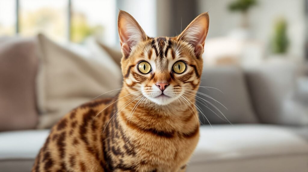 beautiful ruddy Abyssinian cat with distinctive ticked golden-brown coat and warm amber eyes.