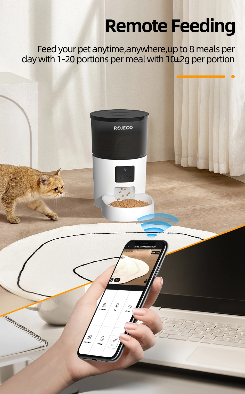 ROJECO Automatic Cat Feeder With Camera Video Cat Food Dispenser Pet Smart Voice Recorder Remote Control Auto Feeder For Cat Dog - Image 13