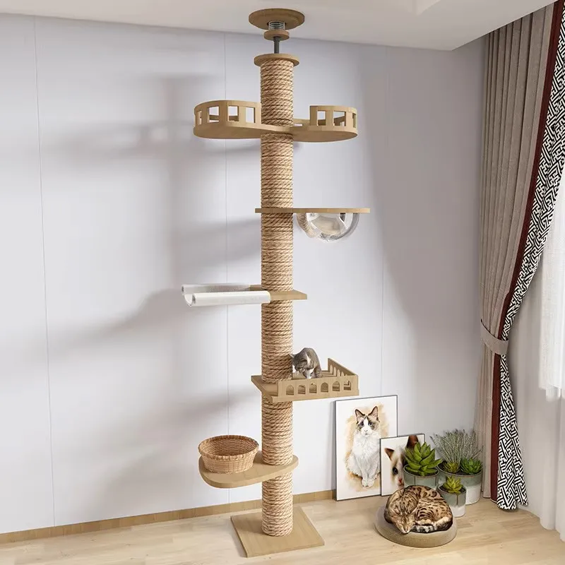 Adjustable Cat Tree House Cat Tower Floor to Ceiling Cats Multi-Level Condo With Scratching Post Hammock Pet Cat Pet Products - Image 8