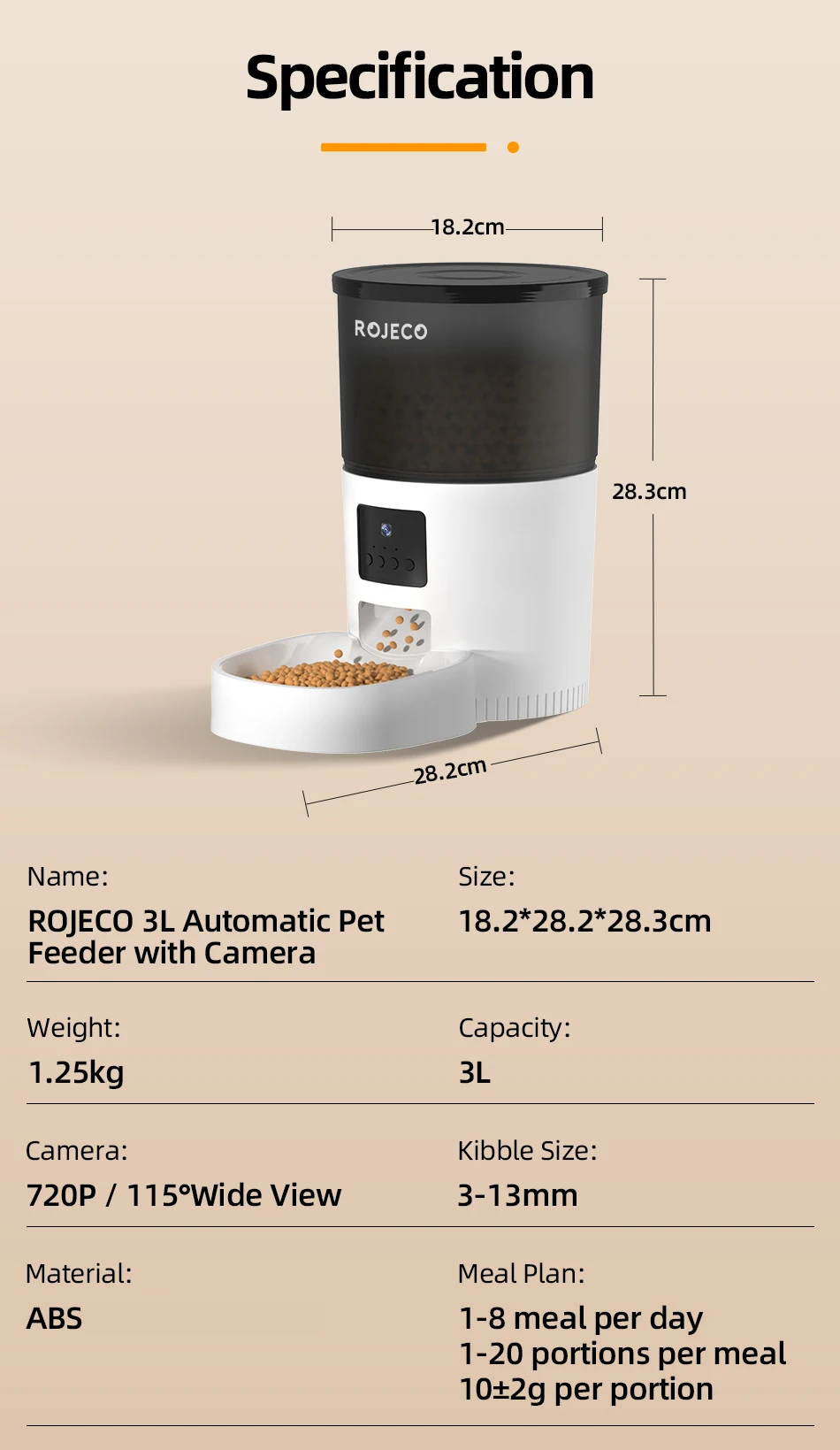 ROJECO Automatic Cat Feeder With Camera Video Cat Food Dispenser Pet Smart Voice Recorder Remote Control Auto Feeder For Cat Dog - Image 20