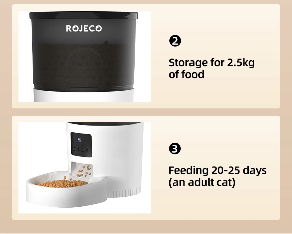 ROJECO Automatic Cat Feeder With Camera Video Cat Food Dispenser Pet Smart Voice Recorder Remote Control Auto Feeder For Cat Dog - Image 17