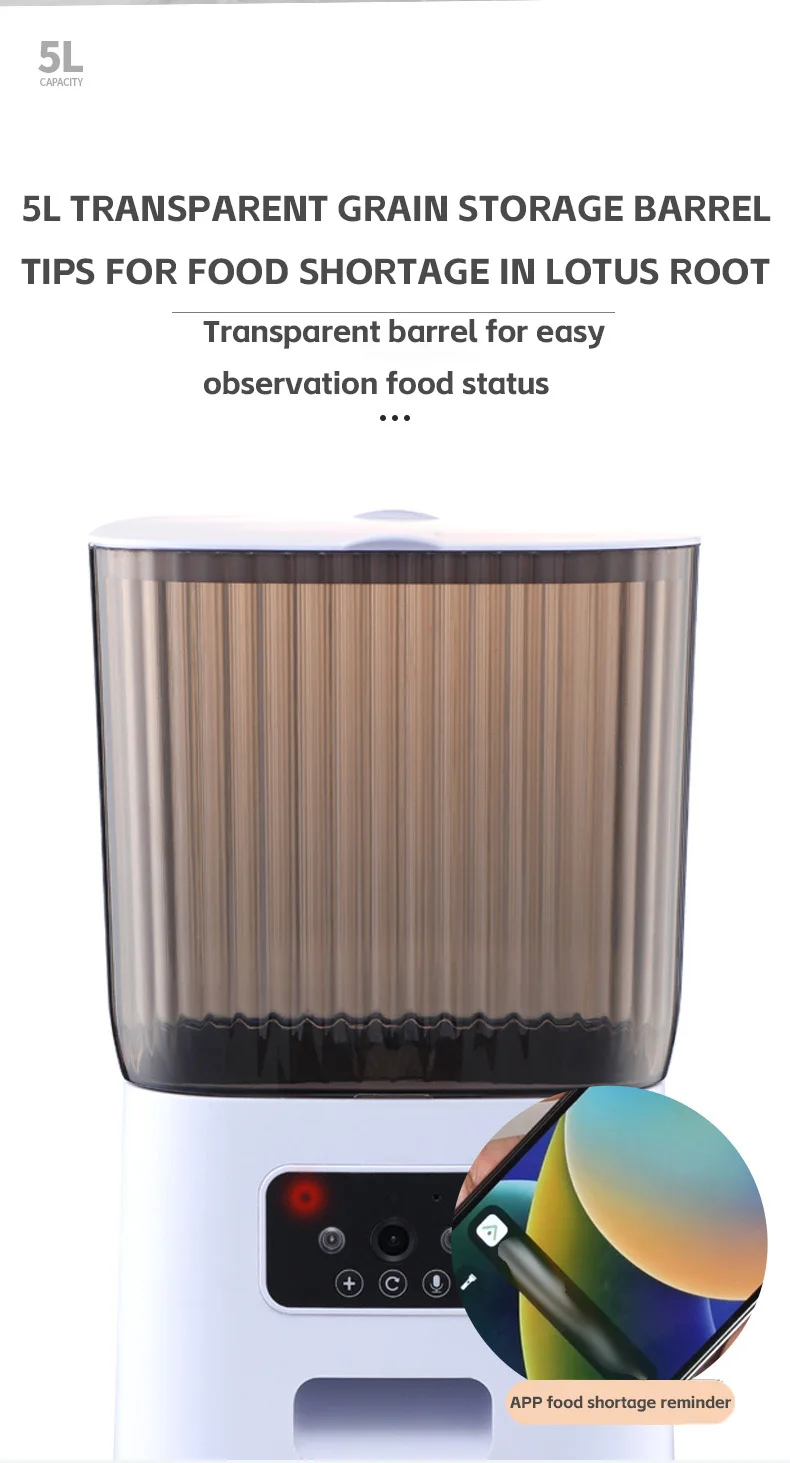 5L Pet Feeder with Camera Automatic Cat Feeder Smart Dog Food Dispenser WiFi Timing Quantitative Stainless Steel Feeding Bowl - Image 17
