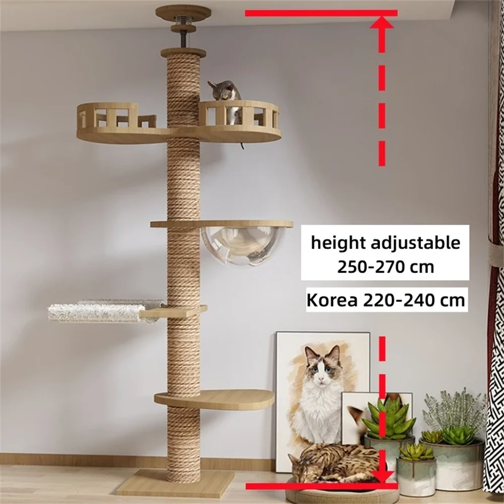Adjustable Cat Tree House Cat Tower Floor to Ceiling Cats Multi-Level Condo With Scratching Post Hammock Pet Cat Pet Products - Image 18