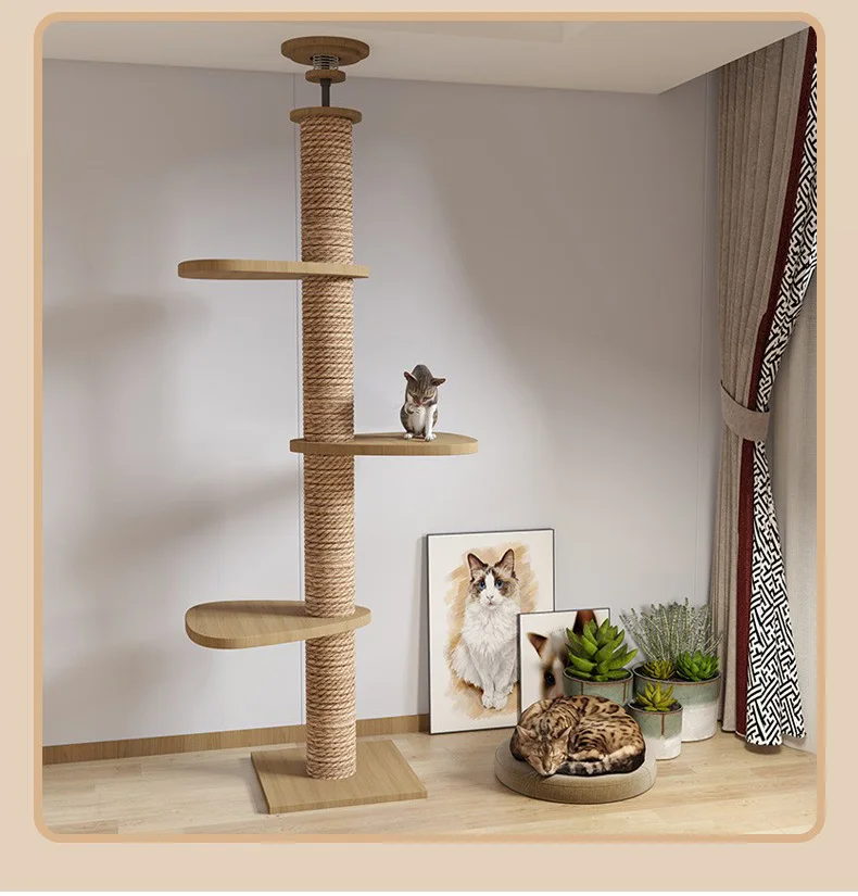 Adjustable Cat Tree House Cat Tower Floor to Ceiling Cats Multi-Level Condo With Scratching Post Hammock Pet Cat Pet Products - Image 12