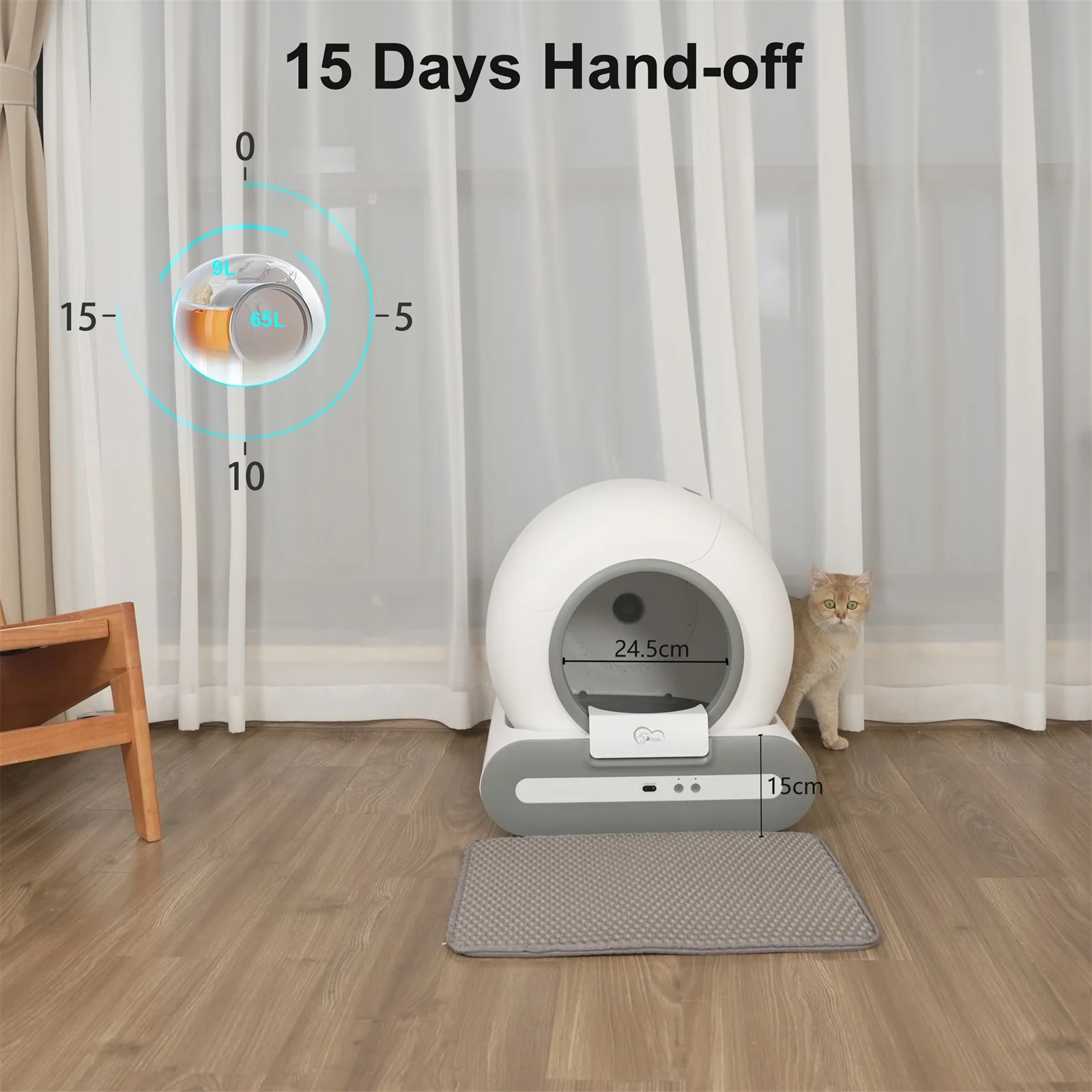 DOEL Automatic Cat Litter Box Self Cleaning with App Control & Cat Litter Mat Smart Cat Toilet for Multiple Large Cats - Image 6