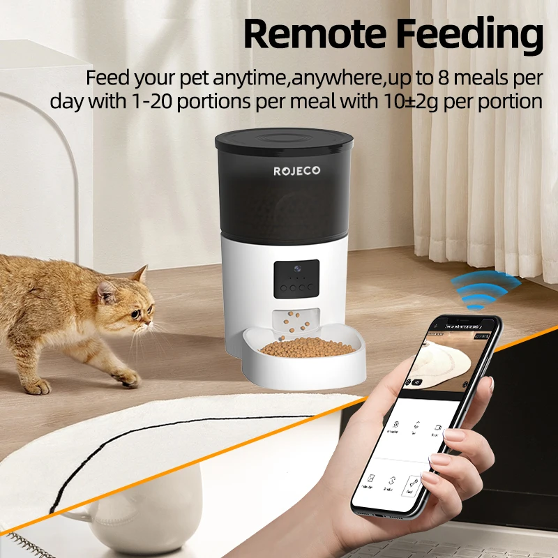 ROJECO Automatic Cat Feeder With Camera Video Cat Food Dispenser Pet Smart Voice Recorder Remote Control Auto Feeder For Cat Dog - Image 5