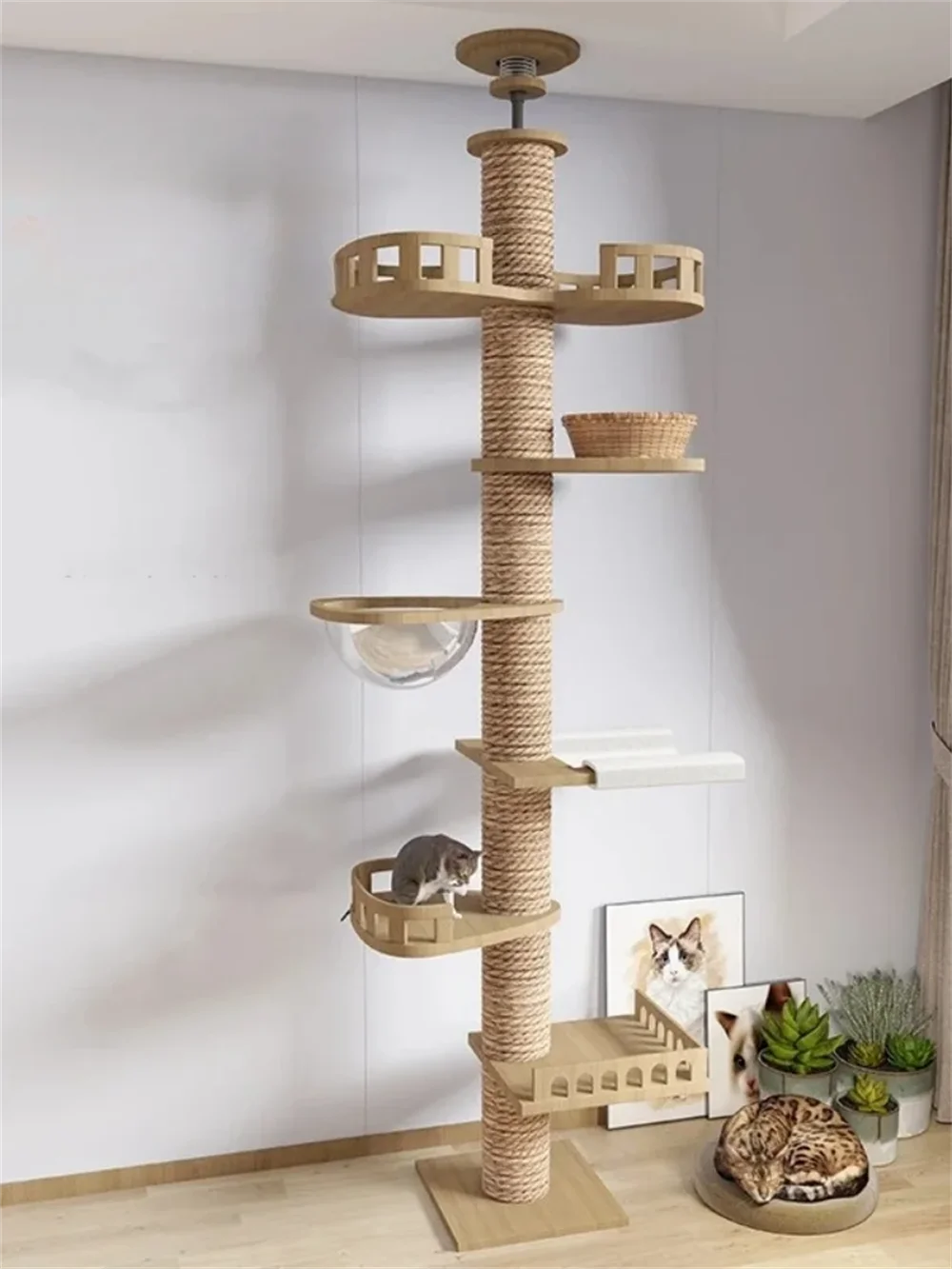 Adjustable Cat Tree House Cat Tower Floor to Ceiling Cats Multi-Level Condo With Scratching Post Hammock Pet Cat Pet Products - Image 22
