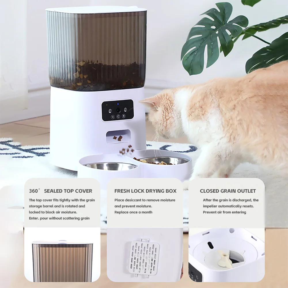 5L Pet Feeder with Camera Automatic Cat Feeder Smart Dog Food Dispenser WiFi Timing Quantitative Stainless Steel Feeding Bowl - Image 3