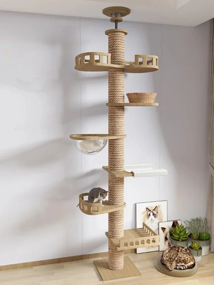 Adjustable Cat Tree House Cat Tower Floor to Ceiling Cats Multi-Level Condo With Scratching Post Hammock Pet Cat Pet Products - Image 4
