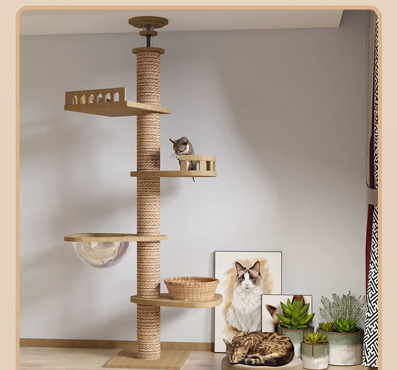 Adjustable Cat Tree House Cat Tower Floor to Ceiling Cats Multi-Level Condo With Scratching Post Hammock Pet Cat Pet Products - Image 9