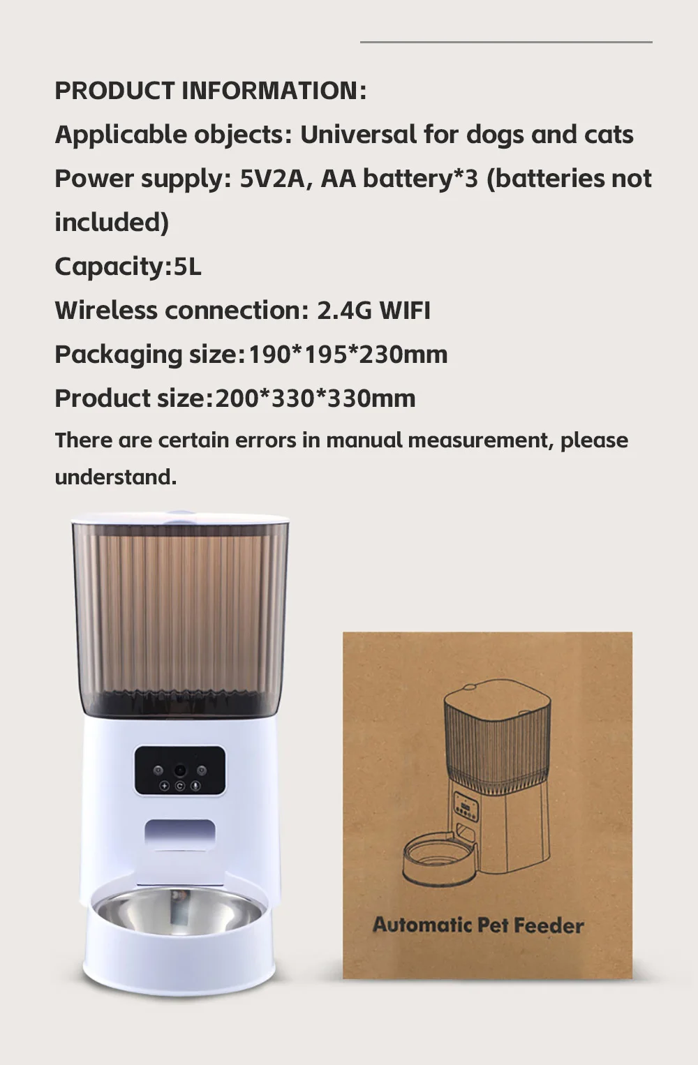 5L Pet Feeder with Camera Automatic Cat Feeder Smart Dog Food Dispenser WiFi Timing Quantitative Stainless Steel Feeding Bowl - Image 24