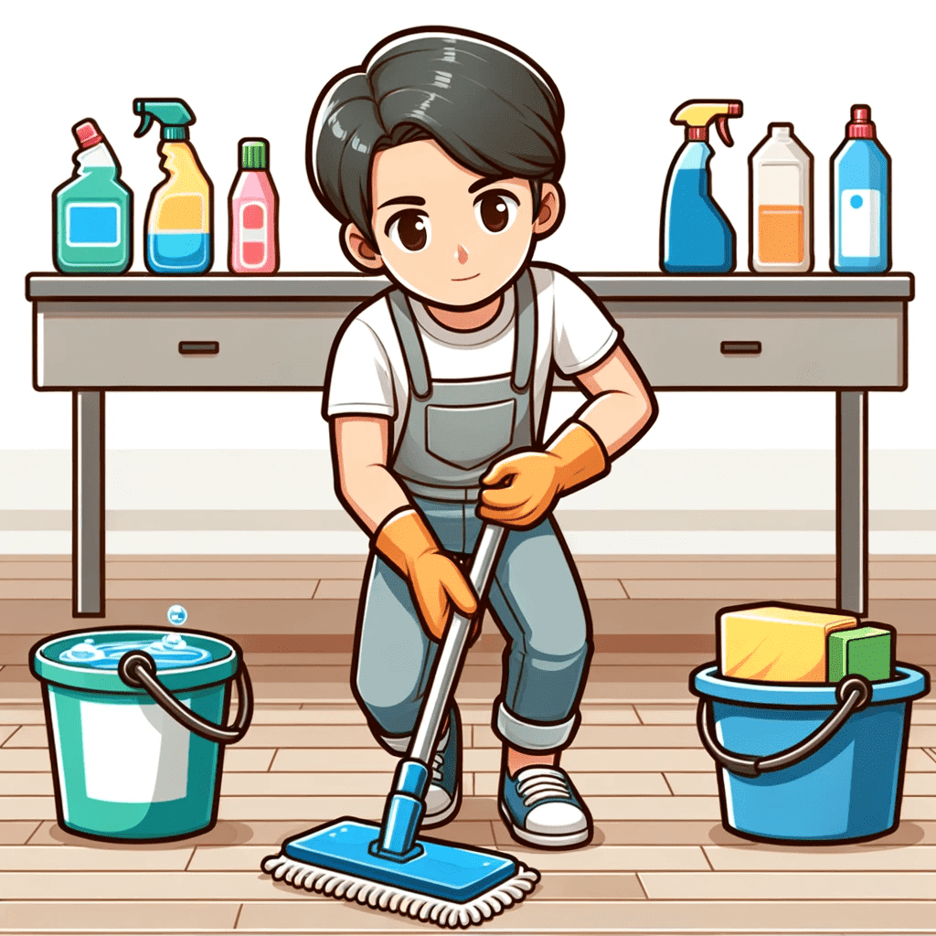 image of boy cleraning cat urin eusing commercial product